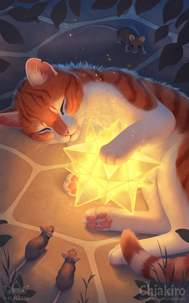 A stray cat found a fallen star that had shot down from the sky, and  nestled against its warmth in the night. Little does he know, in the  morning when he wakes up, he'll discover his deepest wish has been  granted✨