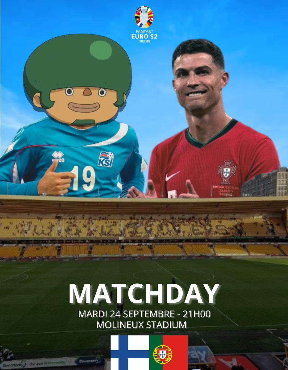 FFL_RP's tweet photo. 𝐌𝐀𝐓𝐂𝐇𝐃𝐀𝐘 😍⚡

🏴󠁧󠁢󠁥󠁮󠁧󠁿 Pangleterre - Panemark 🇩🇰 : 20h00
🏟️ Emirates

🇵🇹 Vortugal - Pislande 🇮🇸 : 21h00
🏟️ Molineux https://t.co/yFAgmTAjmo