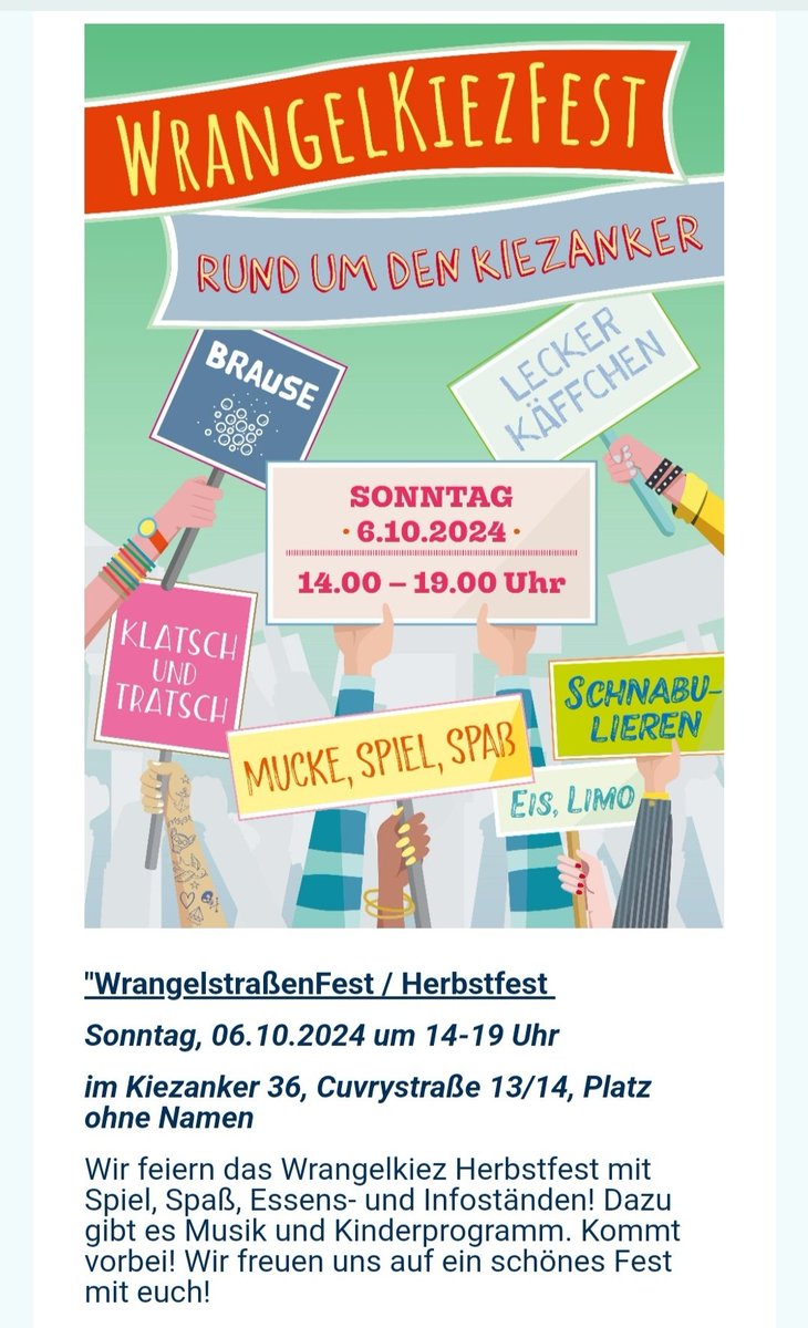oezelinsanlar's tweet photo. Sonbahar Festivali 🎉
6 Ekim 2024 Pazar, 14:00-19:00
Kiezanker 36, Cuvrystraße 13/14 önündeki alanda  oyunlar, eğlence, zengin  yiyecek  ve bilgi stantlarımizla  kutluyoruz! Ayrıca müzik ve Karagöz&amp;Hacivat la çocuk programı da mevcuttur.Hepinizi bekliyoruz!
#besondereMenschen https://t.co/7wT0xDlqoD
