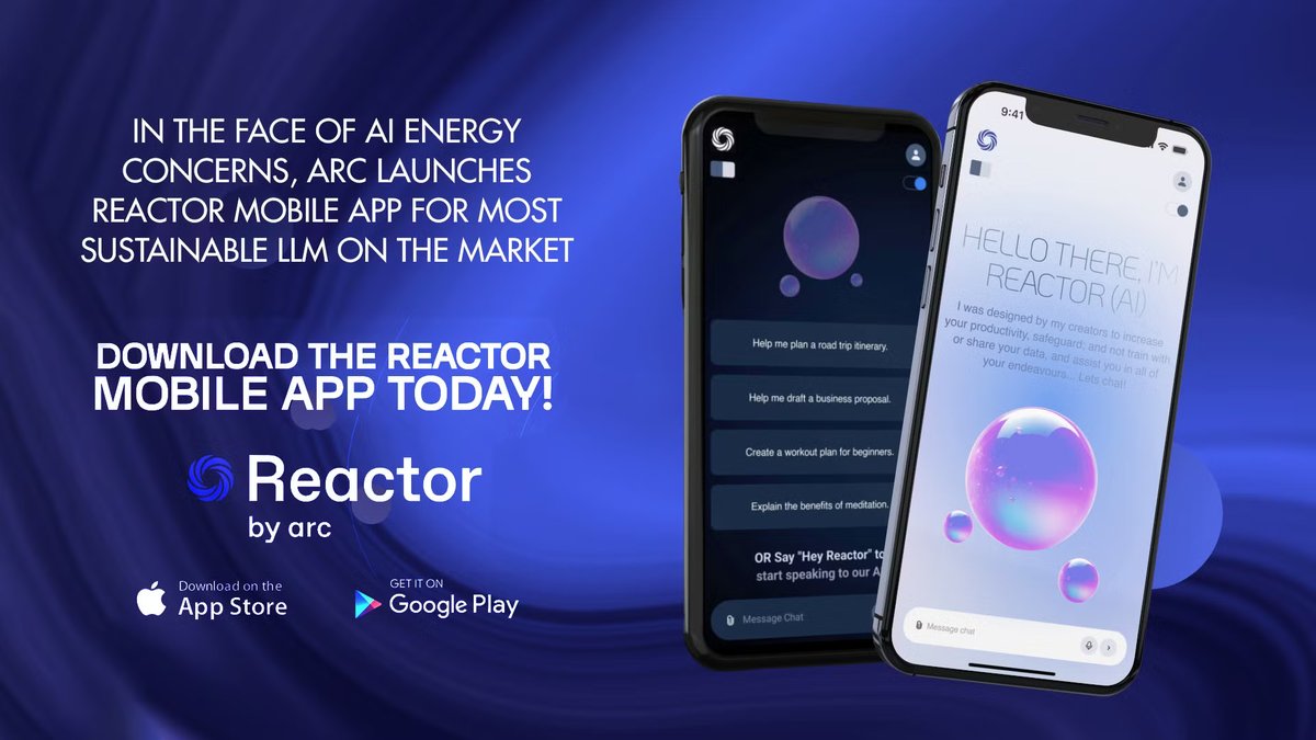 🌱 Reactor Mobile: The Energy-Efficient AI 🌱 

Link to Press Release: arc.ai/blog/arc-launc…

ARC’s new Reactor AI apps for iOS and Android set a new standard for sustainability. Using an Ontological Classification System, Reactor consumes just a fraction of the energy used by