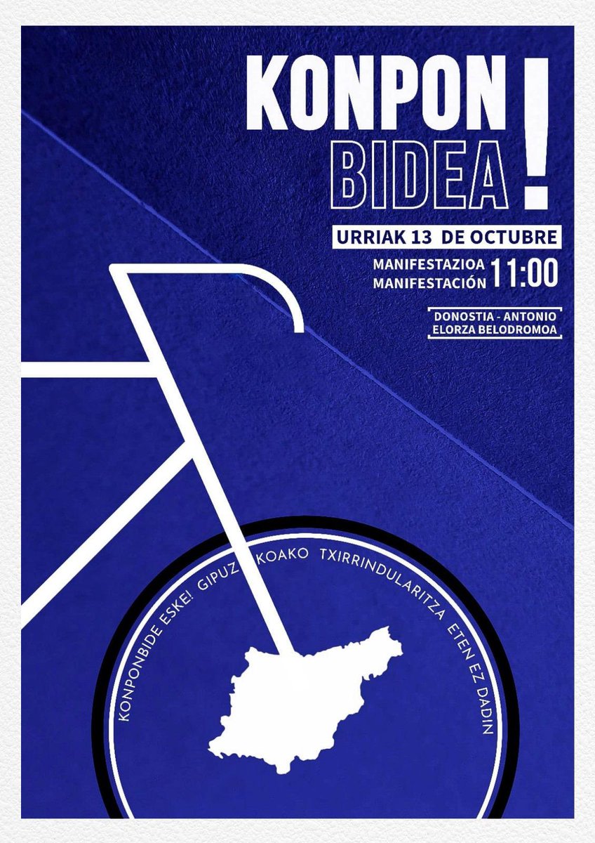 Urriaren 13an 📆 Gipuzkoako txirrindularitza eten ez dadin kalera aterako gara! Lehiaketak berreskuratzeko eta #konponbidea eskatzeko. 

1️⃣1️⃣:0️⃣0️⃣etan abiatuko gara Anoetako Belodromotik Donostiako Udaletxera📍 

#konponbidea #U13Donostiara #solución