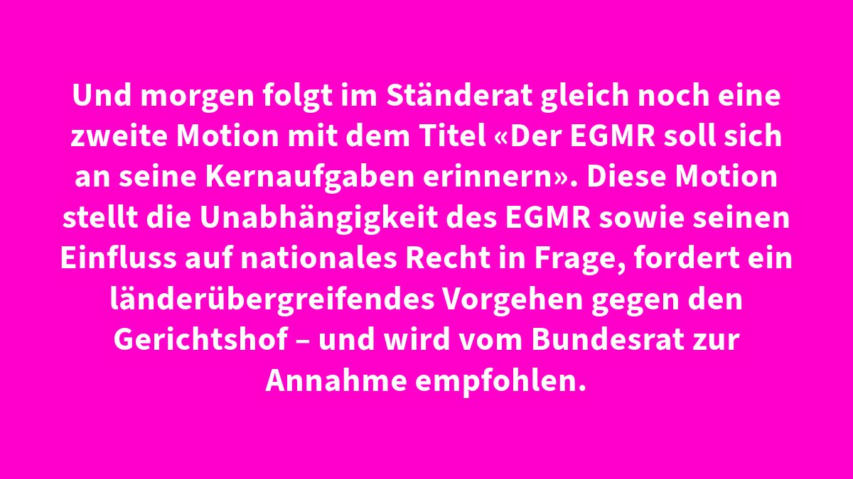 121 Stimmen gegen die Kündigung der #EMRK, aber auch 65 dafür. Bundesrat und Parlament rütteln ausgerechnet zum 50-jährigen Jubiläum der Schweizer Ratifizierung der #EMRK am Fundament des Menschenrechtsschutzes.
👇 Unterzeichne jetzt den offenen Brief:
this-is-an-intervention.ch