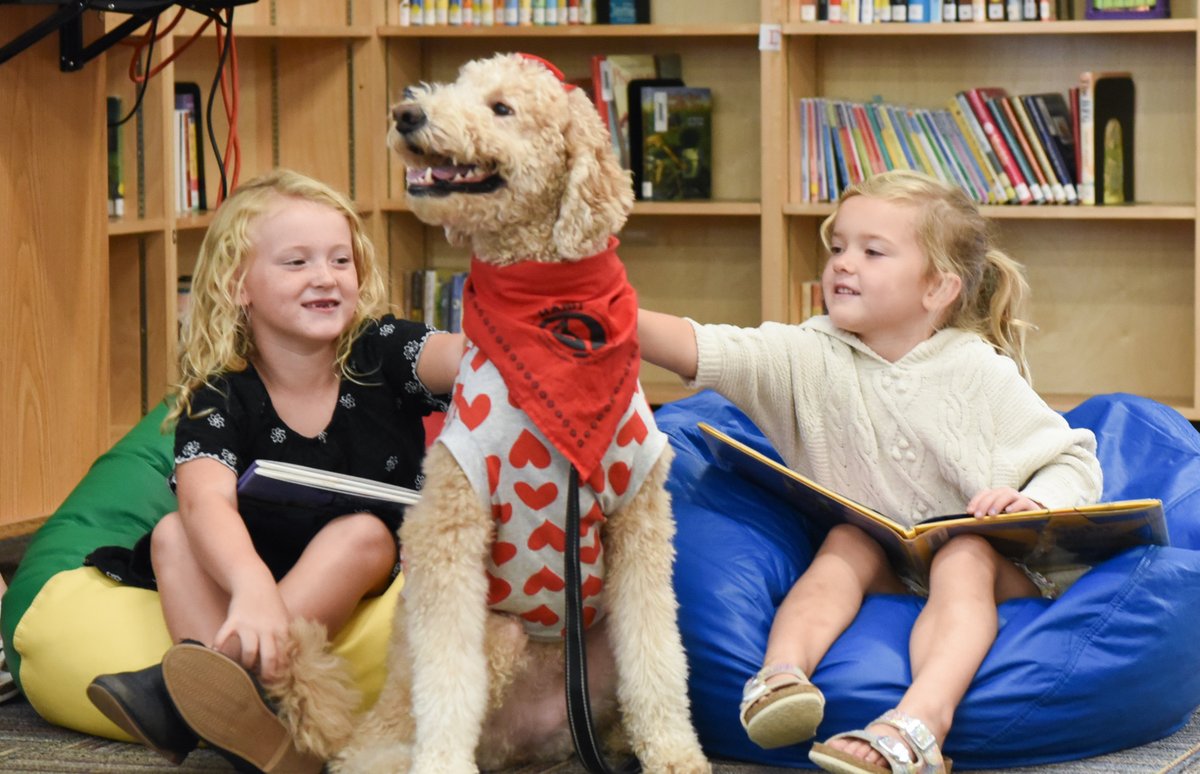 Carter Elementary students had some paws-itively amazing reading buddies this week! 🐾 Thanks to a donation from <a href="/tennesseevma/">TennesseeVMA</a>, the Human Animal Bond in Tennessee (HABIT) program brought their volunteer teams and furry friends to help students practice their reading skills! 🐶