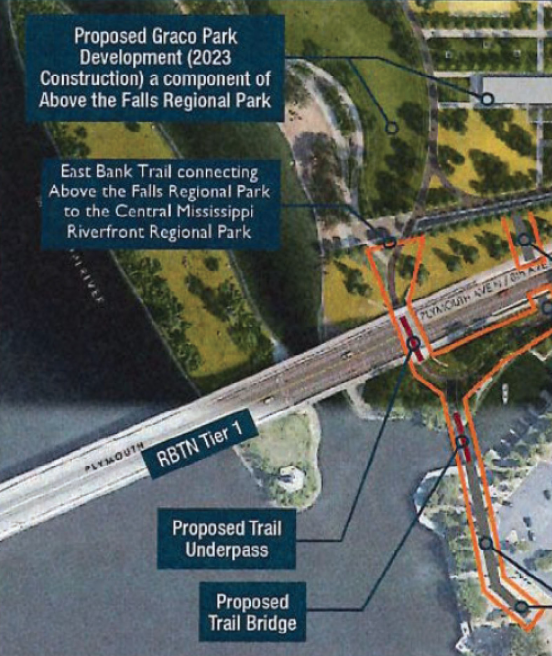 DestinMPLS's tweet photo. @urbanevesen Fairly certain that the trail that appears to lead to nowhere is in preparation for an upcoming underpass beneath Plymouth Avenue. There was a maintenance agreement for this in a recent City Council agenda, so I think it's actually happening. https://t.co/uEsXWty697