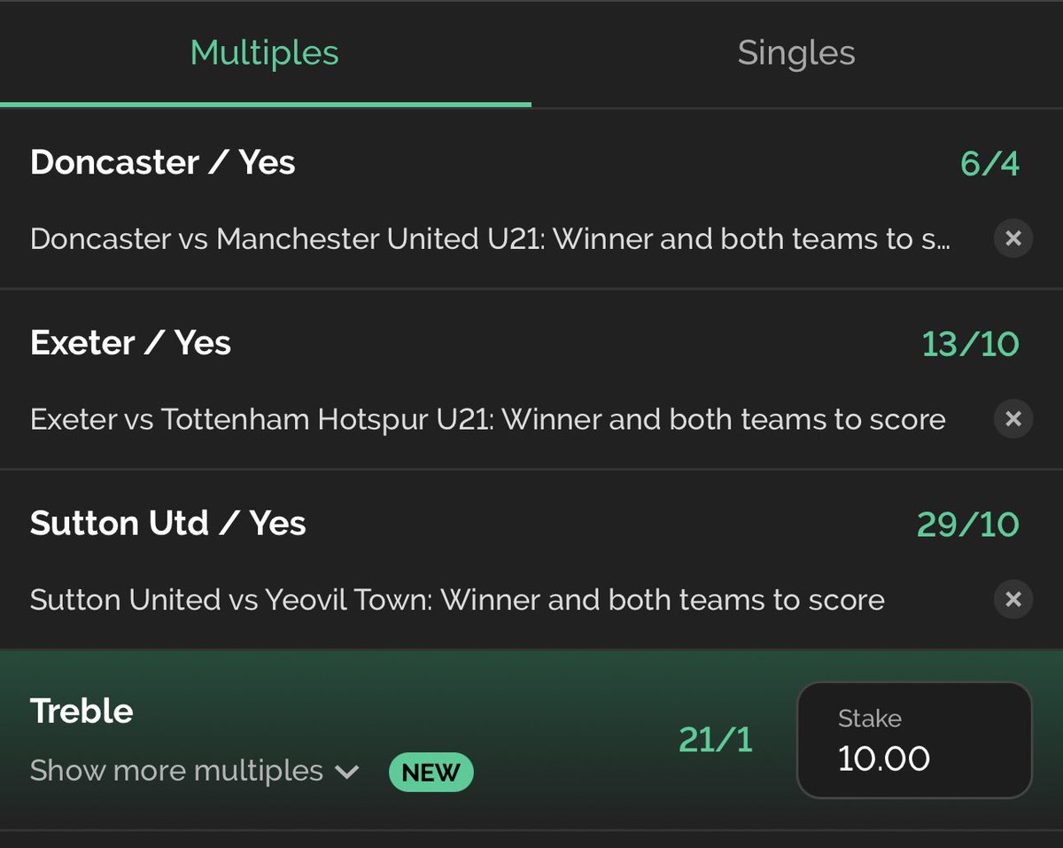 ⚽️ 21/1 WIN &amp; BOTH TEAMS TO SCORE TREBLE 🥅 

Backed with SBK - Bet £10 &amp; Get a HUGE £40 In Free Bets here 👉 bit.ly/SBK-Bet10-Get4…

18+ - Please Gamble Responsibly!
