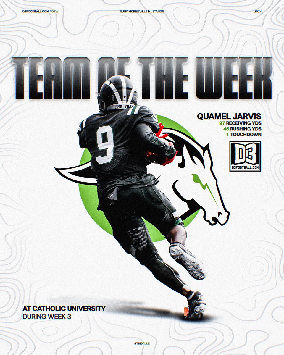 Congratulations to Quamel Jarvis for being named to D3football.com Team of the Week!!! <a href="/d3football/">D3football.com</a> <a href="/Empire8/">Empire 8</a> 

#TheVille #RunAsOne  🐎