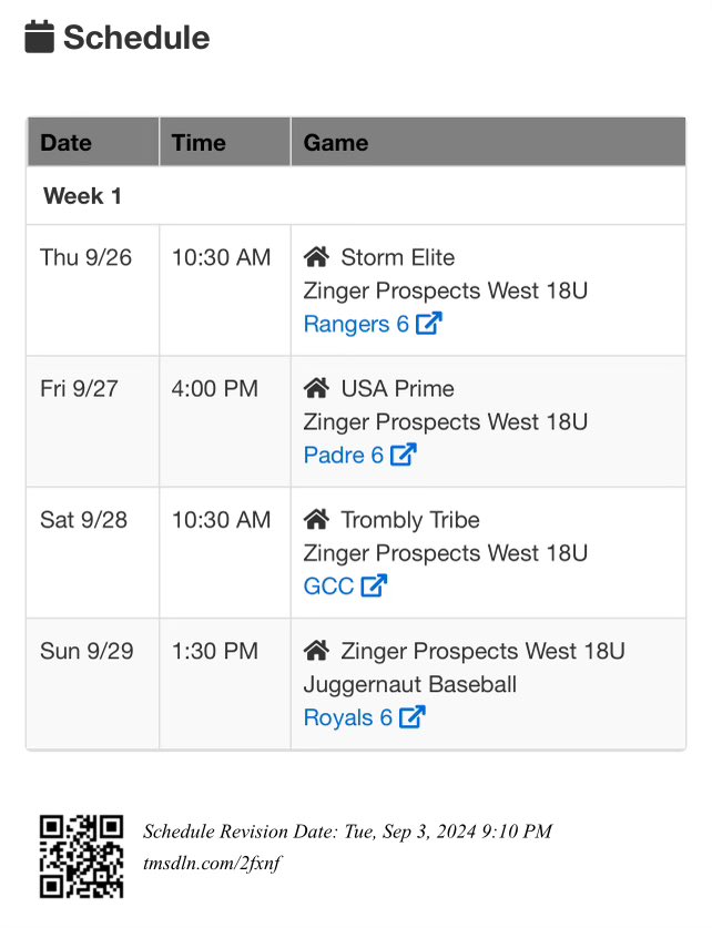 Here is my schedule for the senior fall classic, this weekend. I will be catching 3 innings in 3/4 games, and 2 in the final game of the weekend.#uncommitted 
<a href="/zinger_prospect/">Zinger Prospects</a>