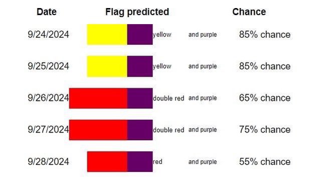 Hello everybody.

Here are our predictions for the next 5 Days:
30A-beach-flag-predictions.com
✔️🟢🇺🇸

Have a good day !
#30a #walton #florida