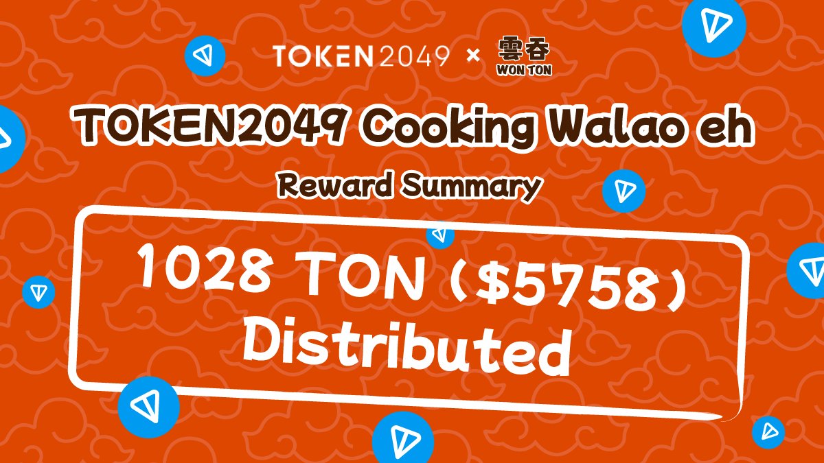 WONTON ๐ฅ (@wontonorg) on Twitter photo ๐ณ #TOKEN2049 Cooking Walao eh! ๐ฅ
๐ฅ Reward Summary:
๐ฐ 1028 $TON ($5758) Distributed!
๐ Want some #MEME coin on #TON?
๐งโ๐ณ Stay tuned for whatโs cooking next by <a href="/MasterCheforg/">Master Chef ๐๐ฆ</a> ๐ณ #TOKEN2049 Cooking Walao eh! ๐ฅ
๐ฅ Reward Summary:
๐ฐ 1028 $TON ($5758) Distributed!
๐ Want some #MEME coin on #TON?
๐งโ๐ณ Stay tuned for whatโs cooking next by <a href="/MasterCheforg/">Master Chef ๐๐ฆ</a>
