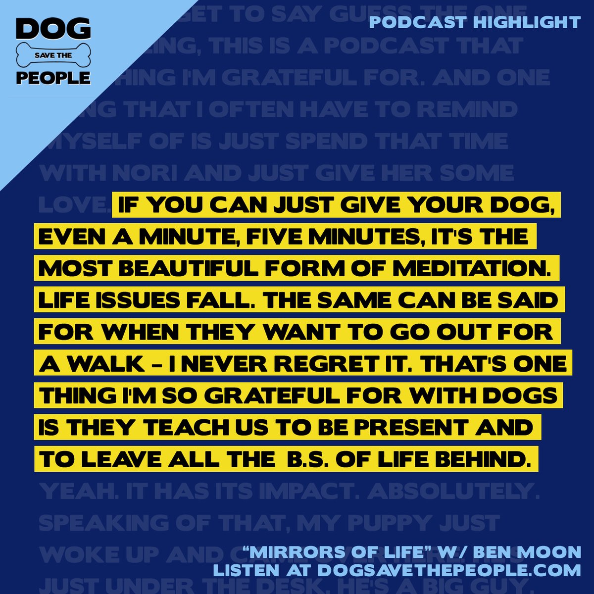 ICYMI - Photographer and filmmaker @ben_moon is our latest featured guest. 

Ben has found that spending dedicated time with your dog, no matter how short, is always an extremely important part of his day.

Apple - podcasts.apple.com/us/podcast/mir…
Spotify - open.spotify.com/episode/2MZVjh…