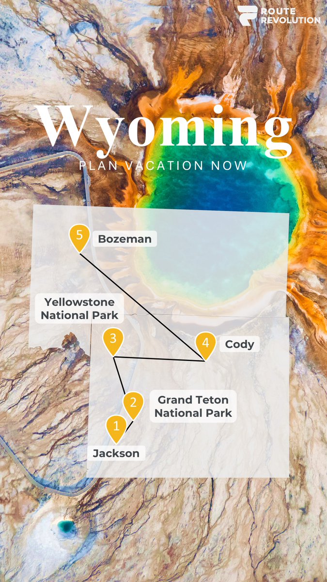 RouteRevolution's tweet image. Embark on a 10-day adventure from Jackson to Bozeman! 🚐🌲

🏞️ Jackson Square
🏔️ Hike Grand Teton
🌋 Explore Yellowstone’s geysers
🤠 Cody’s cowboy culture
⛰️ Big Sky adventures
🌄 Bozeman hikes

#RoadTrip #NationalParks #AdventureAwaits #RouteRevolution #Explore