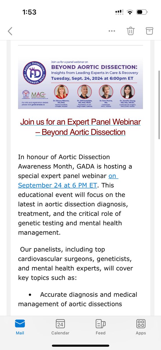 Maral Ouzounian (@ouzounianmd) on Twitter photo Join this expert panel including <a href="/jenn_cy_chung/">Jennifer Chung</a> and Dr. Thorne from <a href="/PMunkCardiacCtr/">Peter Munk Cardiac Centre</a> <a href="/UHN/">University Health Network</a> to learn about aortic dissections!
Happening today @ 6pm!
<a href="/AorticDisorders/">GADACanada</a> <a href="/JohnRitterFdn/">JohnRitterFoundation</a> <a href="/LDSFoundation/">Loeys-Dietz Syndrome</a> <a href="/MarfanFdn/">TheMarfanFoundation</a> Join this expert panel including <a href="/jenn_cy_chung/">Jennifer Chung</a> and Dr. Thorne from <a href="/PMunkCardiacCtr/">Peter Munk Cardiac Centre</a> <a href="/UHN/">University Health Network</a> to learn about aortic dissections!
Happening today @ 6pm!
<a href="/AorticDisorders/">GADACanada</a> <a href="/JohnRitterFdn/">JohnRitterFoundation</a> <a href="/LDSFoundation/">Loeys-Dietz Syndrome</a> <a href="/MarfanFdn/">TheMarfanFoundation</a>