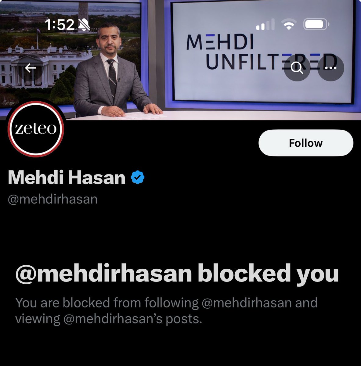 AjAqrabawi's tweet photo. So @mehdirhasan gives his platform to a Zionist shill but blocks me, a Palestinian, for commenting my opinion on his post. Got it.

Please help me deliver this message to Mehdi: 🖕🏾fuck you, genocide profiteer. https://t.co/c9VY5unBvt