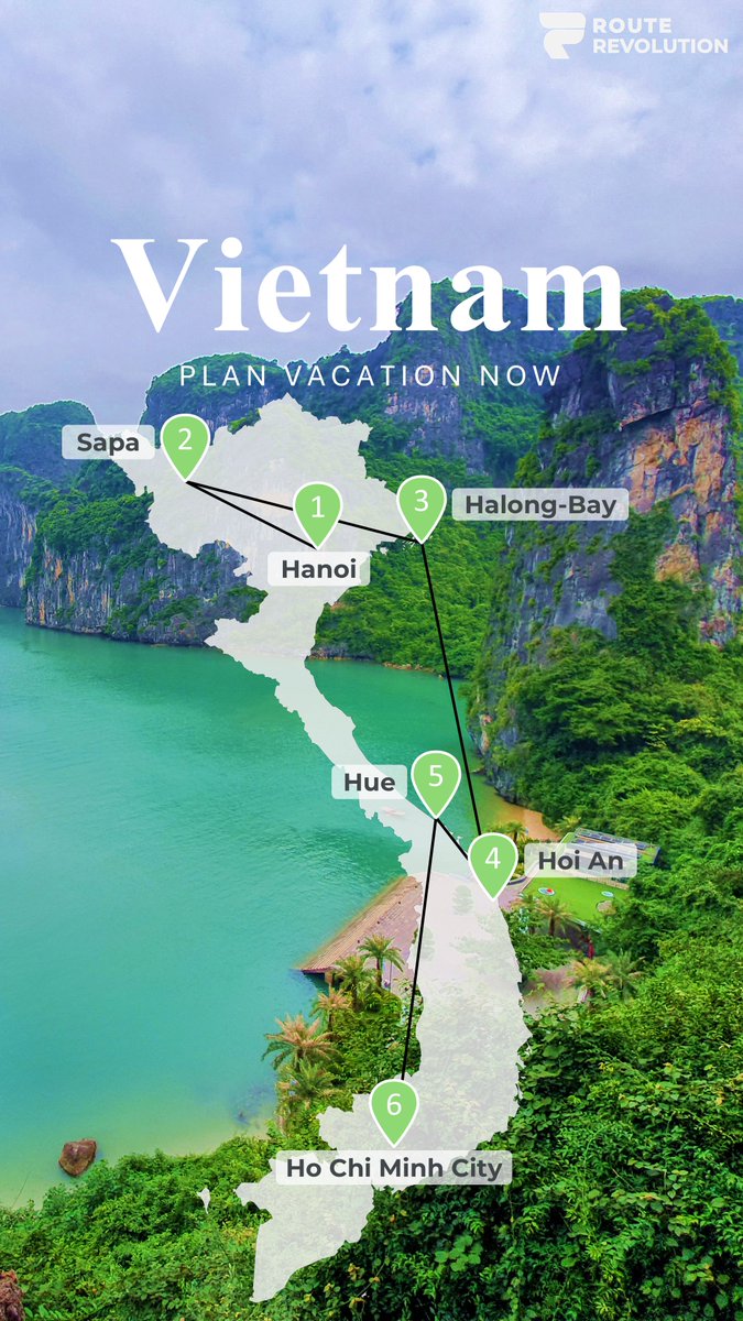 RouteRevolution's tweet image. 🌏🇻🇳 10-Day Vietnam Road Trip
From the bustling streets of Hanoi 🌆, trekking in Sapa 🏞️, sailing through Halong Bay ⛵, exploring ancient Hoi An 🏮 and Hue 🏯, to the vibrant energy of Ho Chi Minh City 🌇—this trip has it all!
#RouteRevolution #VietnamAdventure #HanoiToSaigon
