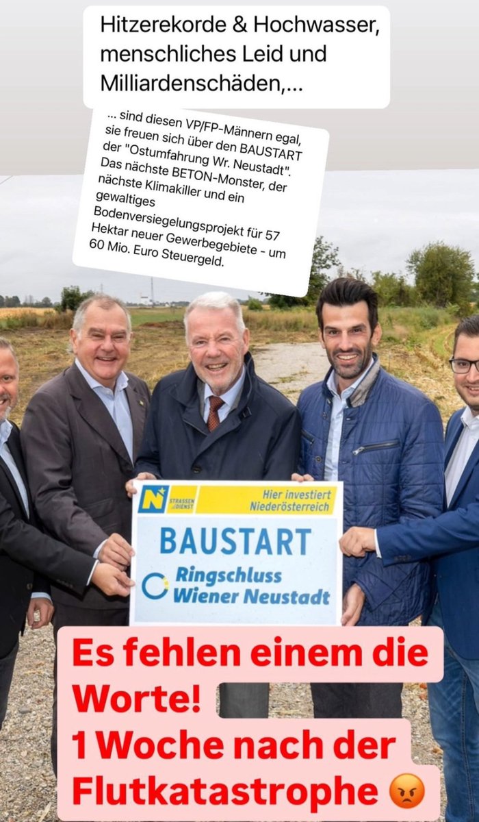 Während Teile NÖ noch Katastrophengebiete sind, haben diese Herren überhaupt nichts verstanden. Wie unglaublich ignorant und zukunftsvergessen.
<a href="/Vernunft_WN/">Vernunft statt Ostumfahrung</a> statt #Ostumfahrung #Klimakrise #Bodenschutz