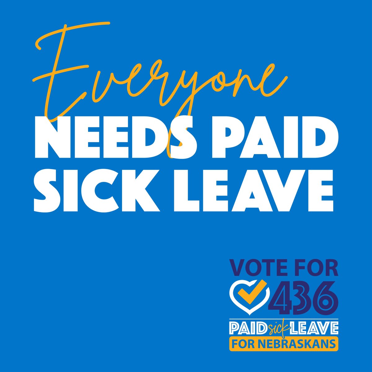 Everyone needs paid time off when they’re sick–so it’s time to #VoteFOR436! 

Paid sick leave for all workers = fairness for all workers.  💙💛
Learn more at <a href="/PaidSickLeaveNE/">Paid Sick Leave for Nebraskans - Initiative 436</a>