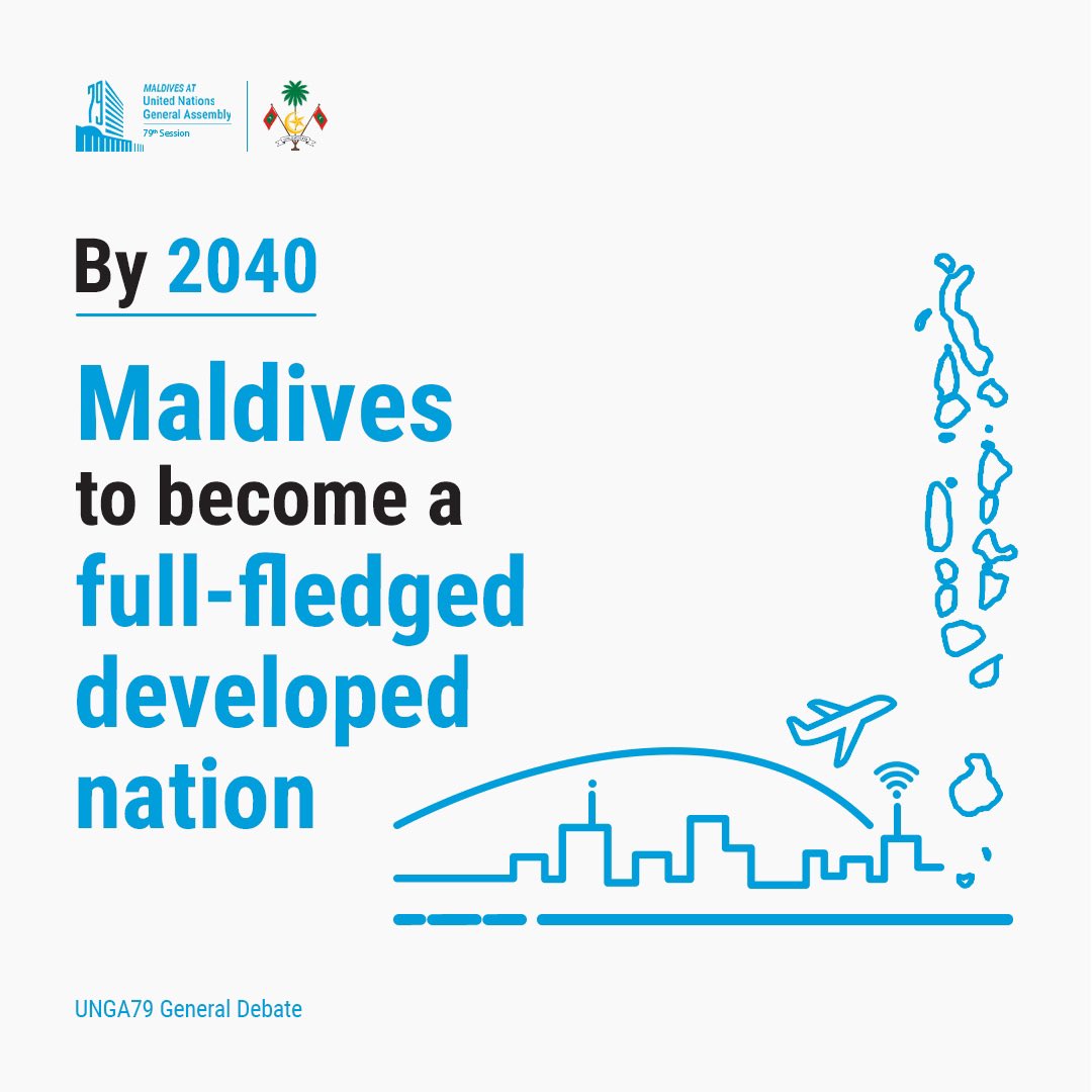 During his statement at the UNGA79 General Debate, President Dr Muizzu shared his Vision &amp; Goals for the Maldives.

#MaldivesAtUNGA79  
#UNGA79