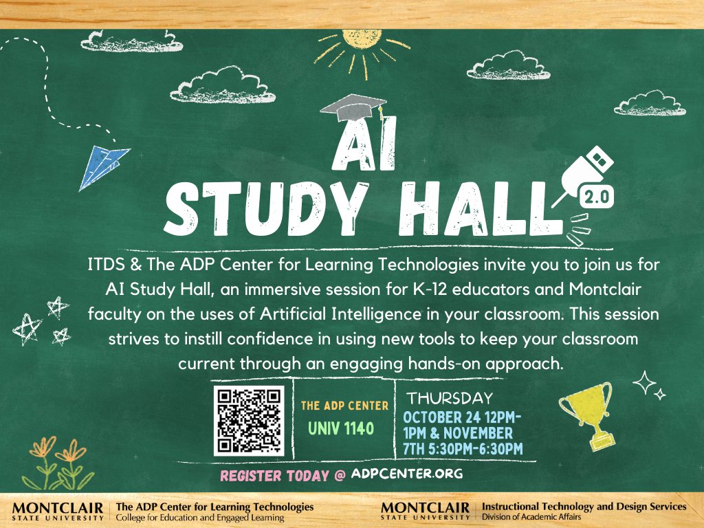 Boost your skills this October! LinkedIn tips, video production, gamified learning, Canva, and AI in education. Don’t miss out—register now, link in bio! 👀
@montclair_ceel #MontclairStateUniversity #ADPCenter #EdTech #Workshops