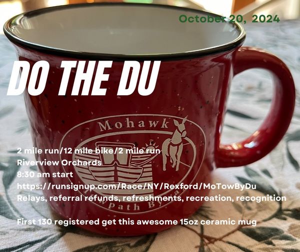MohawkTowpath's tweet image. Register for the 2024 Mohawk Towpath Byway Duathlon! Be among the first 130 to register to receive this awesome mug. #DoTheDu #RunBikeRun #MTSBDuathlon #Duathlon #FamilyFriendly #ChallengeYourself #FitnessEvent #CommunityEvent #ScenicByway #LoveOurByway 
runsignup.com/Race/NY/Rexfor…
