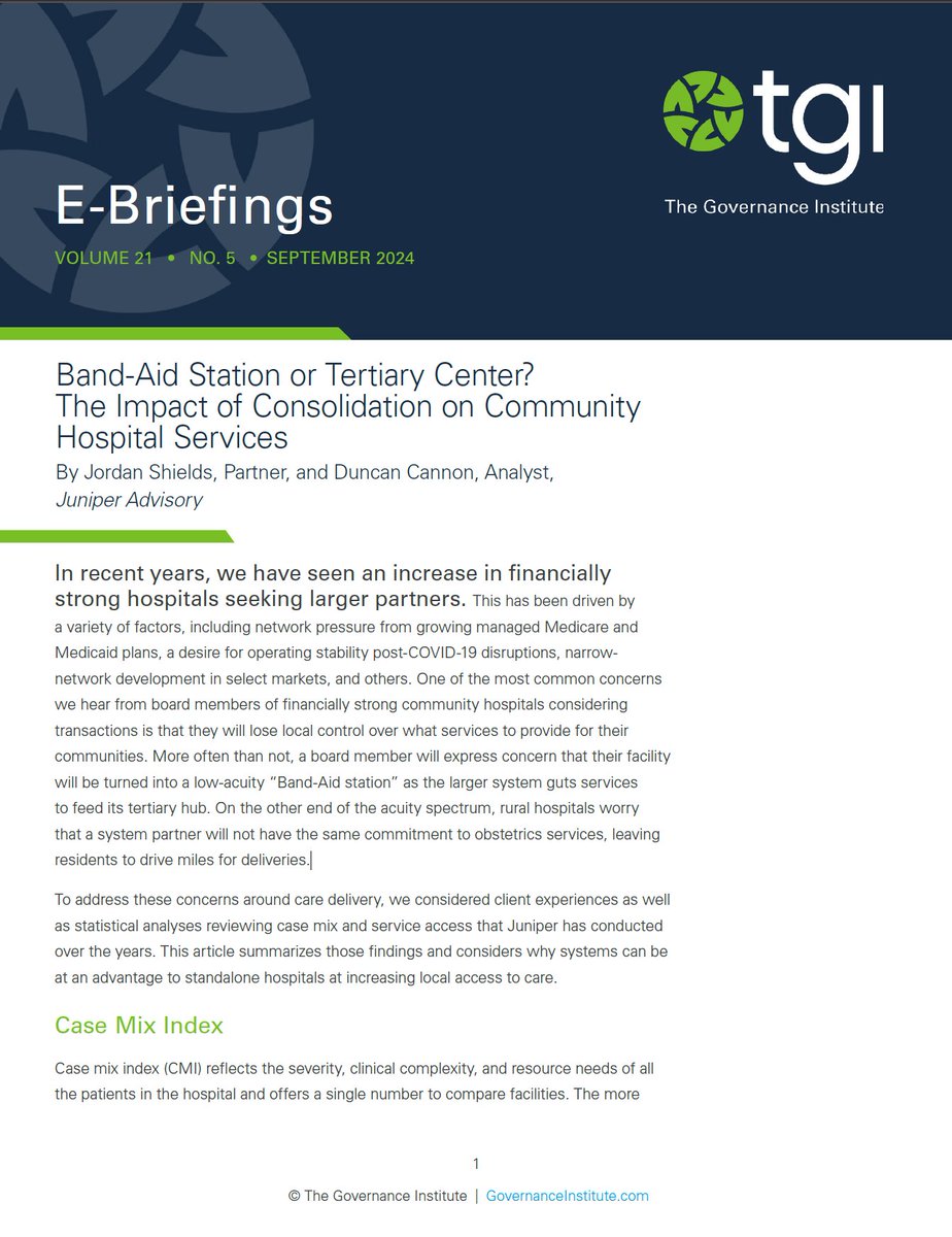 Jordan Shields, Partner, <a href="/JuniperAdvisory/">Juniper Advisory</a>  examines how joining larger health systems affects access and complexity of care.

Band-Aid Station or Tertiary Center?
The Impact of Consolidation on Community Hospital Services
Read Here>>> bit.ly/4efETUr