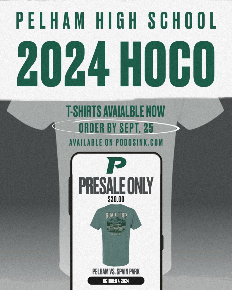 Pelham Panther Strength & Conditioning (@thepelhamwaysc) on Twitter photo Don't forget to order your HOCO shirt before tomorrow!
#ThePelhamWayHOCO
<a href="/ThePelhamWayAD/">Trey Simpson</a>
@ThePelhamWayPRN
<a href="/PelhamSchools/">Pelham City Schools</a> Don't forget to order your HOCO shirt before tomorrow!
#ThePelhamWayHOCO
<a href="/ThePelhamWayAD/">Trey Simpson</a>
@ThePelhamWayPRN
<a href="/PelhamSchools/">Pelham City Schools</a>