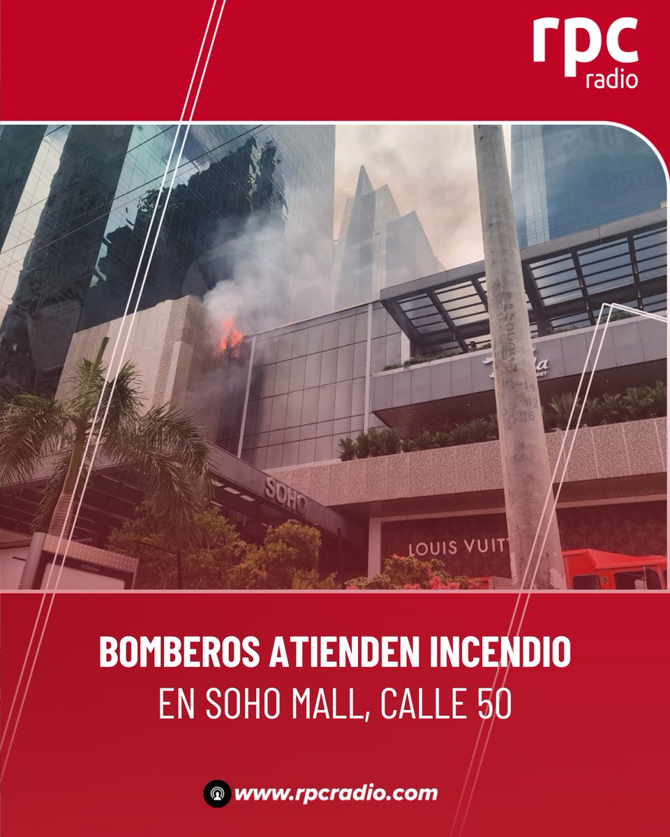 rpc_radio's tweet photo. El @BCBRP responde a una emergencia por incendio en el 3er piso de Soho Mall, Calle 50. Se solicita a los conductores tomar vías alternas mientras el Benemérito Cuerpo de Bomberos atiende la situación.

📸 @SOS_PTY 
#RPCRadio https://t.co/as2JyVig1P