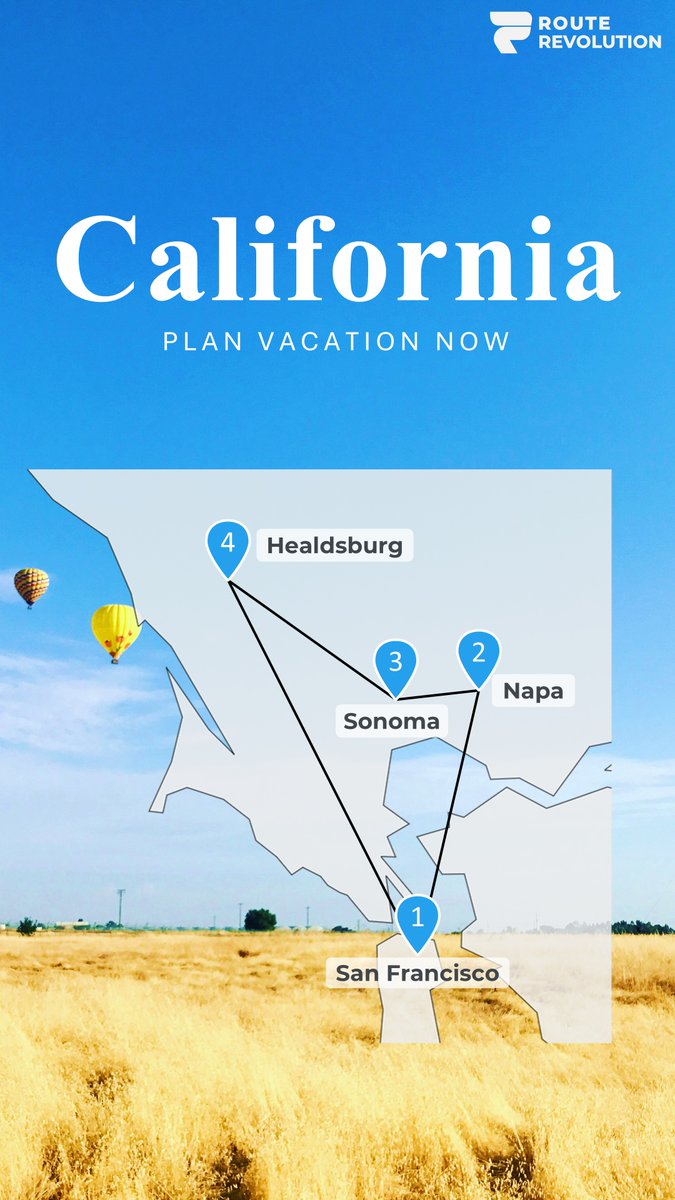 RouteRevolution's tweet image. 🚗🌉🍇 10-Day San Francisco &amp;amp; Napa Valley Road Trip
From iconic San Francisco sights 🏙️ to wine tasting in Napa 🍷, the charm of Sonoma 🍇, and the hidden gems of Healdsburg—this trip has it all! Ending back in SF for the perfect finish. 
#RouteRevolution #SFRoadTrip #NapaValley