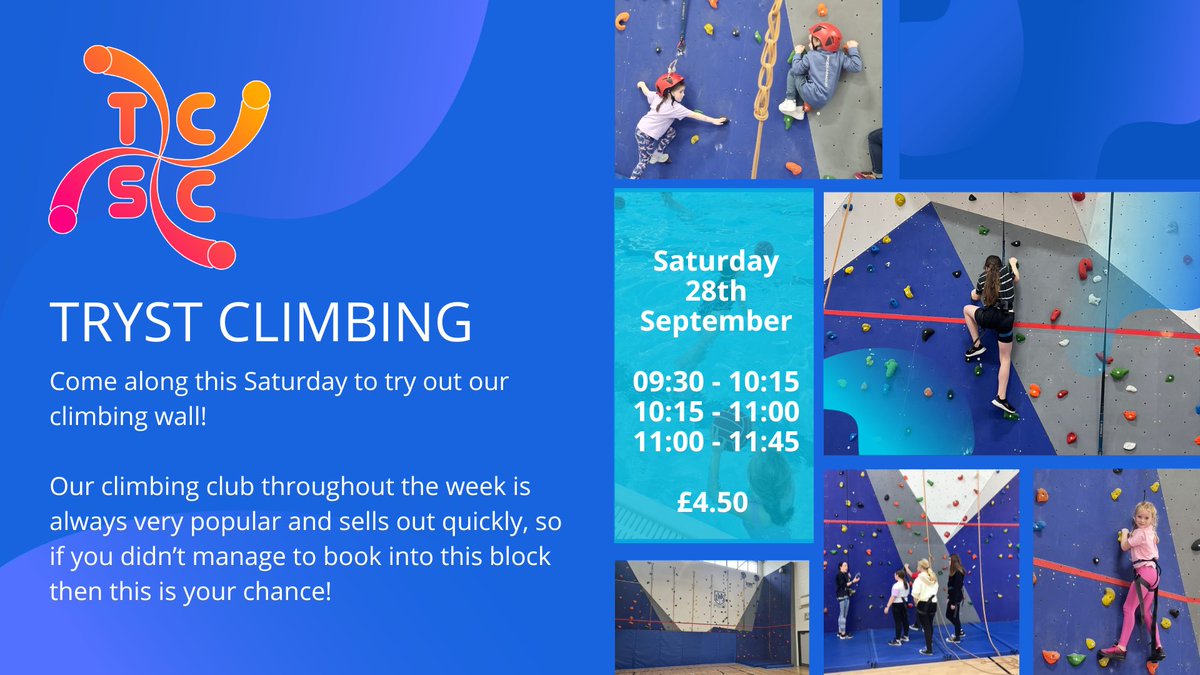 TCSC Saturday Climbing is back! 🧗 Saturday 28th September! 

Sign up to avoid disappointment as spaces are limited❗️

…ystcommunitysportsclub.sumupstore.com/products