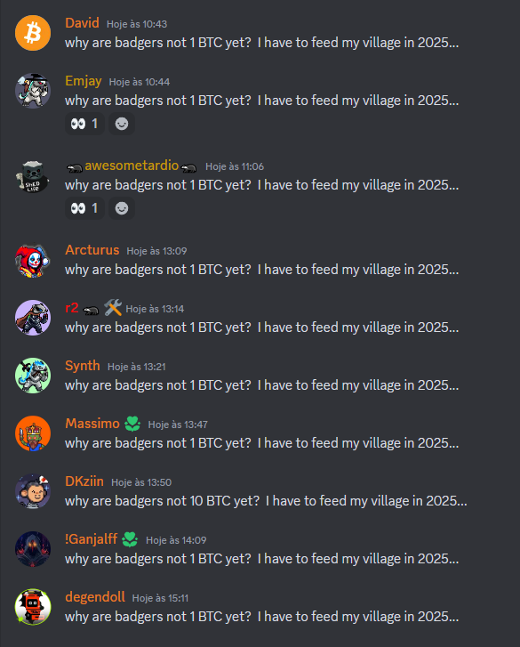 HoneyBadgersBtc's tweet photo. why are badgers not 1 BTC yet?  I have to feed my village in 2025... https://t.co/K8uGnLHpa6