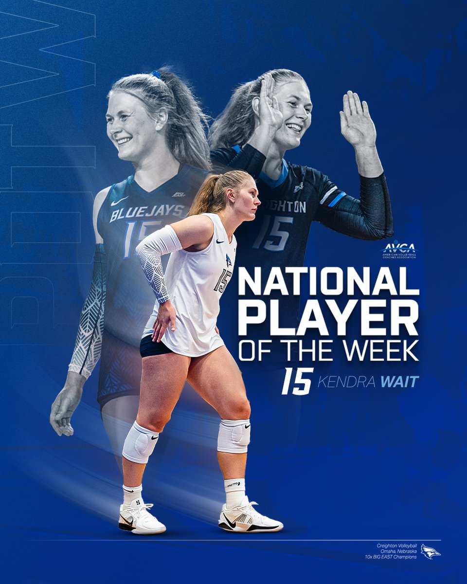 𝐀𝐕𝐂𝐀 𝐍𝐀𝐓𝐈𝐎𝐍𝐀𝐋 𝐏𝐋𝐀𝐘𝐄𝐑 𝐎𝐅 𝐓𝐇𝐄 𝐖𝐄𝐄𝐊

Congratulations to <a href="/KendraWait15/">Kendra Wait</a> on National Player of the Week honors!

📰 gocreighton.com/news/2024/9/24…

#GoJays