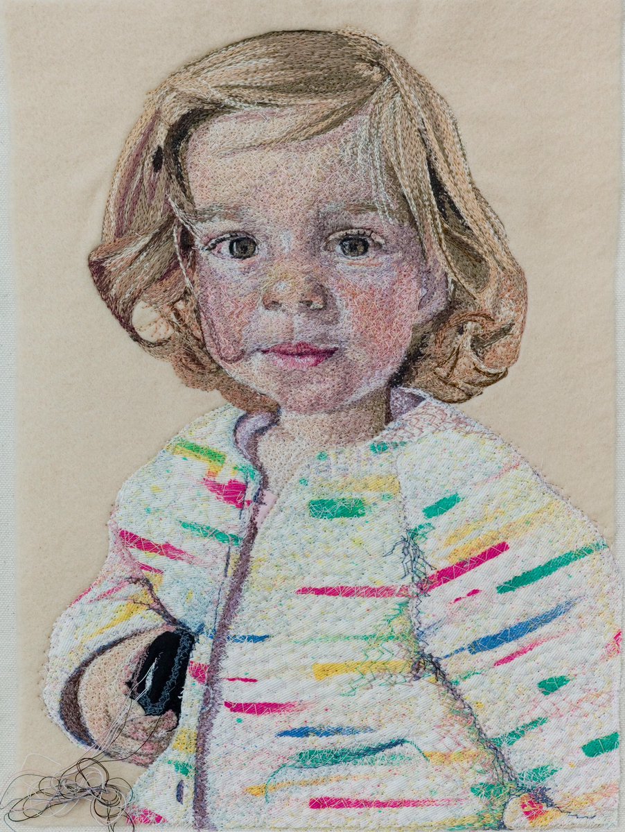 Just finished this commission of my client’s granddaughter.
Free motion embroidery and hand painted appliqué pieces on a mixed-media background.