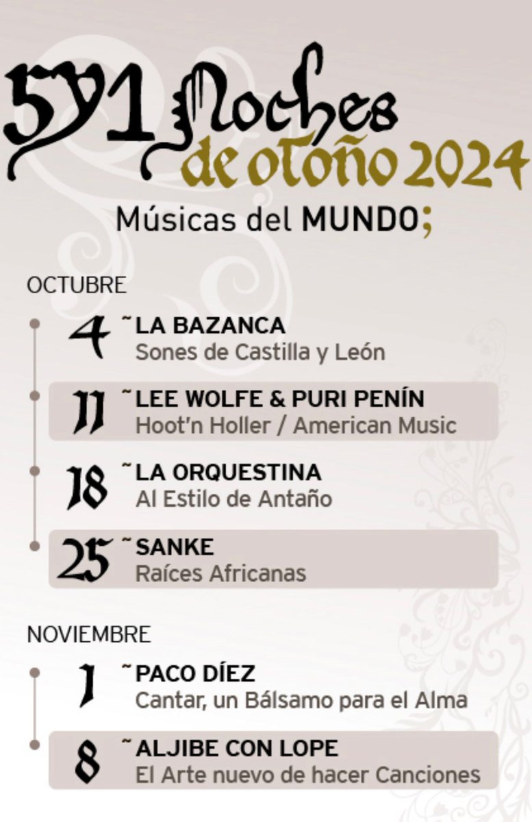 Os esperamos el 8 de noviembre en el aula museo Paco Díez, donde presentaremos Aljibe con Lope, el arte nuevo de hacer canciones.
Más información y reservas en los tfs 639 150 779 y 649 807 506.