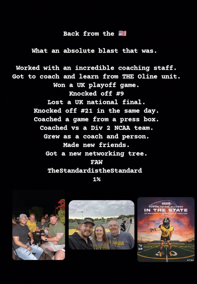 Back home. Nothing but love for everyone at <a href="/UWOFootball/">UW-Oshkosh Football</a> 

Thank you for allowing me to continue to grow and support. 

#FAW
#TheStandardistheStandard
