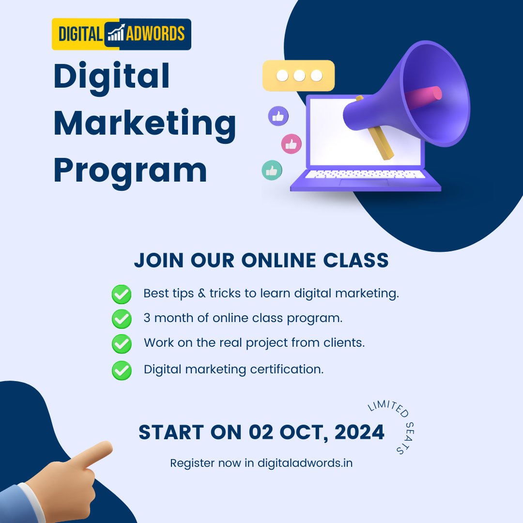 digitaladwords's tweet image. Boost your career with our Digital Marketing Course! Learn SEO, Ads, and more. Start today! 💻📈 #DigitalMarketing #OnlineLearning
Enrol Now: digitaladwords.in