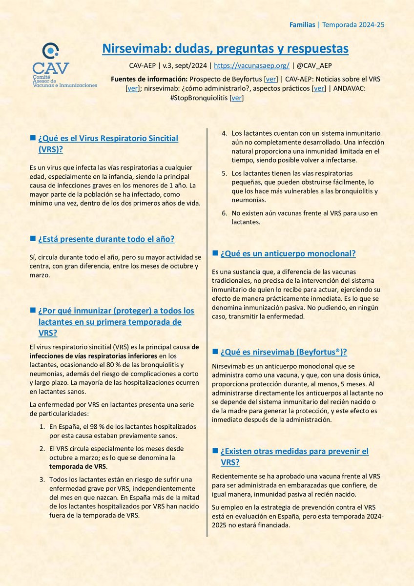 Nirsevimab: dudas, preguntas y respuestas actualizadas para las familias, temporada 2024-2025.
vacunasaep.org/profesionales/…🧵👇 (1/4)