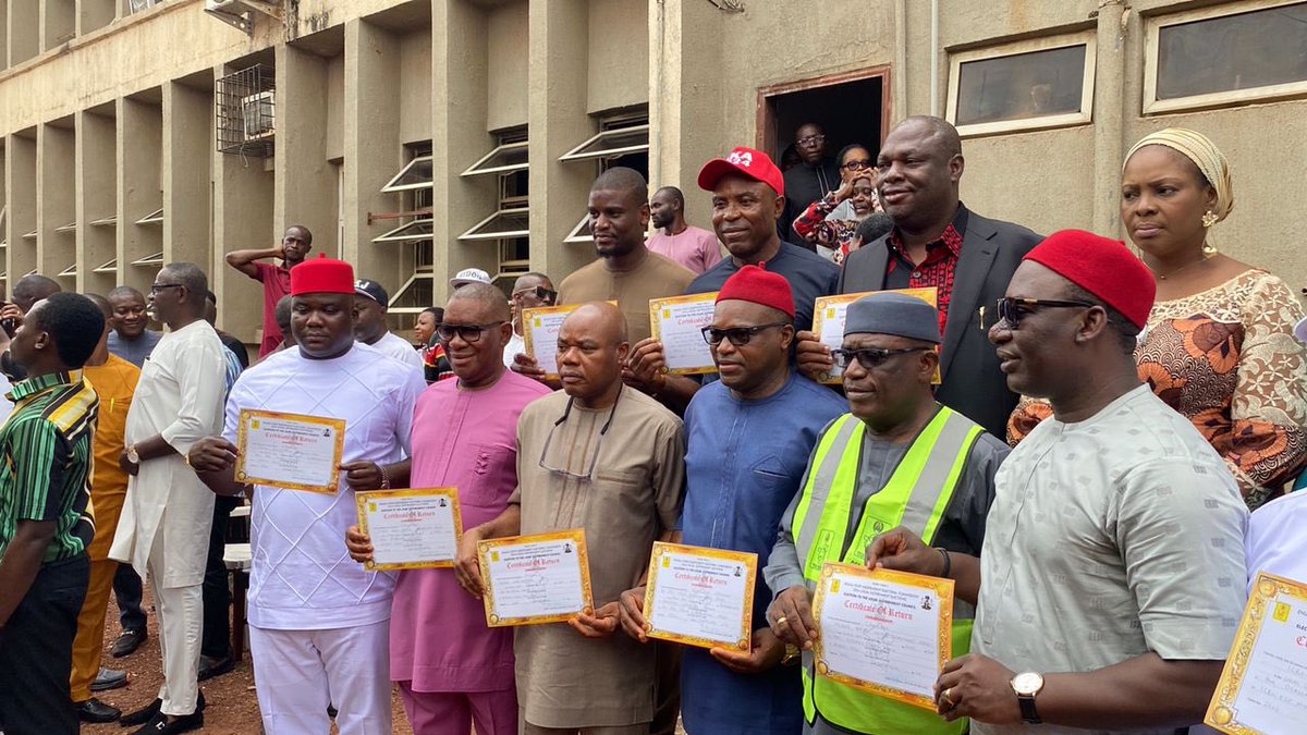 Pastor_BDAnike's tweet photo. I have just received my Certificate of Return from the Chairman of the Enugu State Independent Electoral Commission (ENSIEC), Prof. Chris Ngwu, as the Chairman-elect of Enugu East LGA.

Glory be to God. A new beginning is here, Ndi Enugu East.

#ANewBeginning
#TOMMOROWISHERE https://t.co/oFDWcrVidz