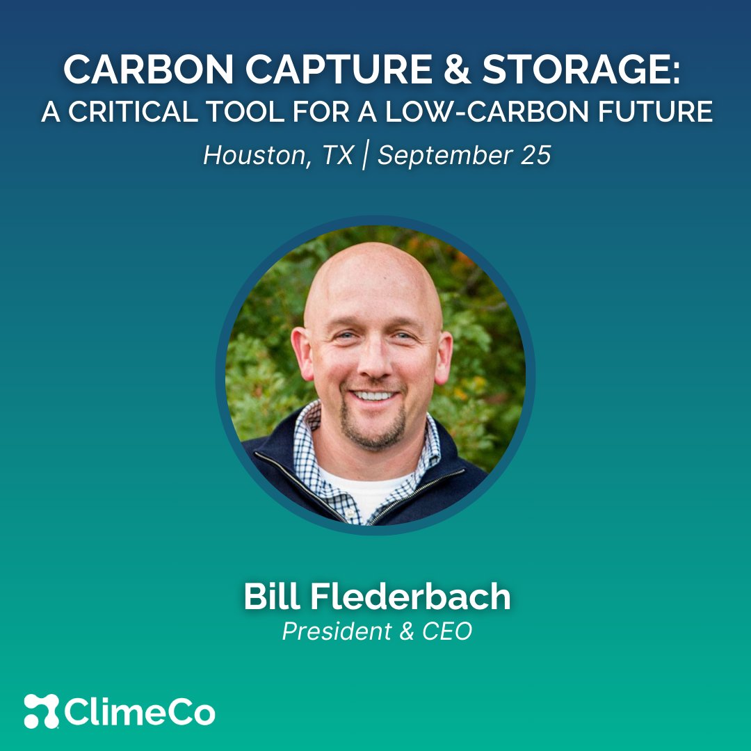 ClimeCo (@climeco) on Twitter photo Bill Flederbach, President and CEO of ClimeCo, will attend the 'Carbon Capture and Storage (CCS): A Critical Tool for a Low-Carbon Future' event tomorrow, hosted by <a href="/FutureHouston/">Center for Houston's Future</a>. This event will feature a discussion highlighting the importance of CCS in the energy transition. Bill Flederbach, President and CEO of ClimeCo, will attend the 'Carbon Capture and Storage (CCS): A Critical Tool for a Low-Carbon Future' event tomorrow, hosted by <a href="/FutureHouston/">Center for Houston's Future</a>. This event will feature a discussion highlighting the importance of CCS in the energy transition.