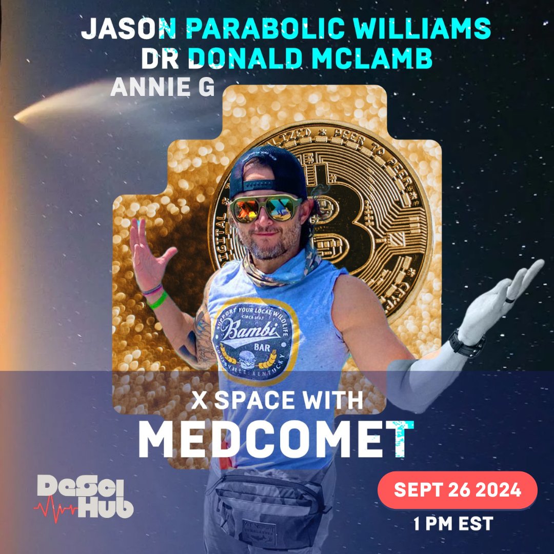 🚨DESCI HUB Episode #3: AI, Health, Crypto &amp; more!

🎙️Join us on our next X Spaces ft. Special Guests MedComet: <a href="/GoingParabolic/">Jason Ai. Williams</a>, <a href="/dmclamb_jr/">Donald McLamb Jr</a>, <a href="/desci_hub/">DeSci Hub</a>, Annie G, and others.

📍Discussing: Data, AI, healthcare, and 😎 things.

🗓Date: Thursday, September 26th, 2024
🕐Time: 1PM