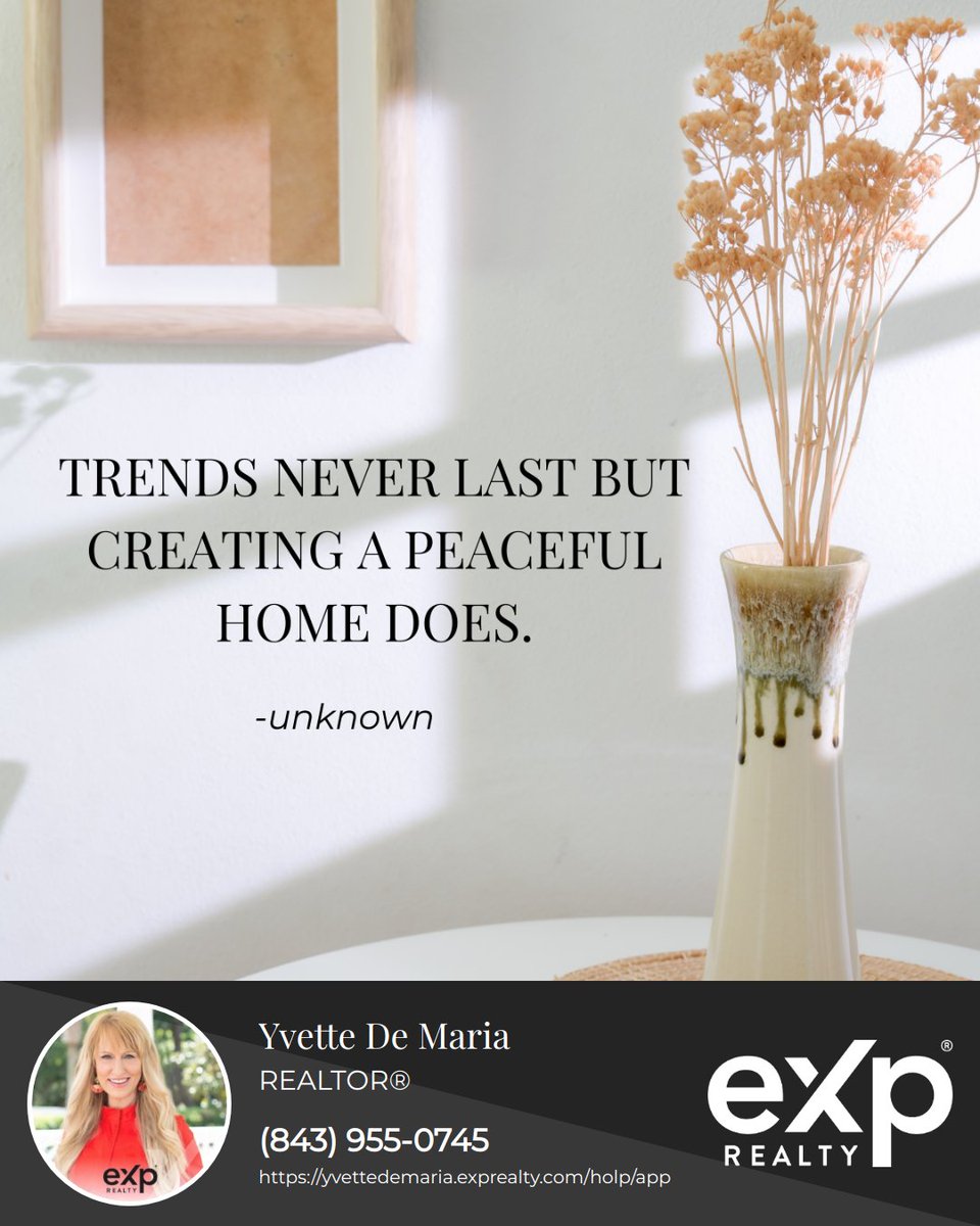 YvetteDemaria's tweet image. Beyond trends, there's the timeless comfort of a peaceful home. Create a haven that's forever in vogue.

#homegoals #tranquility #timelesshome #businessownHer, #relocation, #entertainment #relocatetosouthcarolina #Resimercial #expproud #expcharleston #relorealtor