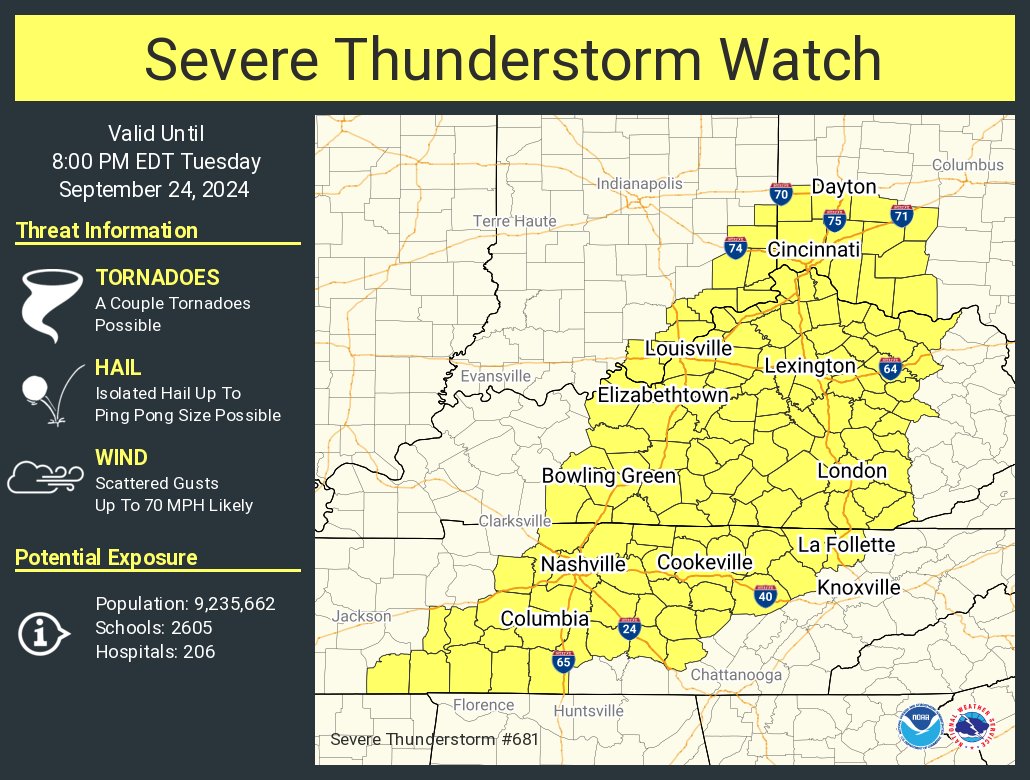 NWSMorristown's tweet photo. A severe thunderstorm watch has been issued for parts of Indiana, Kentucky, Ohio and Tennessee until 8 PM EDT https://t.co/EQ1Xzd5Wc0