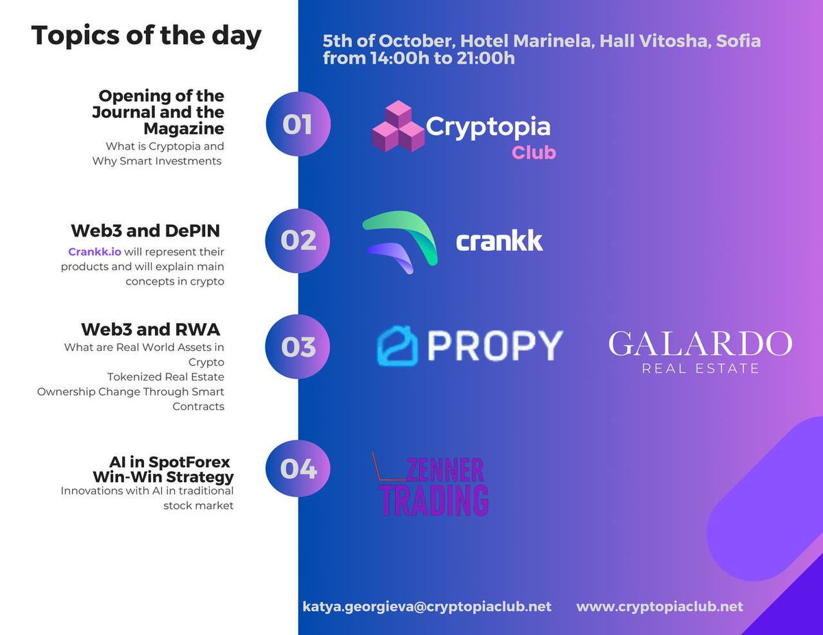 crankk_io's tweet image. Join us in celebrating the transition from Web2 to Web3 at the Grand Opening of The Journal Cryptopia: One-Stop Solution For Crypto Enthusiasts! 

🗓️ Mark your calendar: October 5th, 2024
📍 Location: Hotel Marinela, Hall Vitosha
From 14:00h to 21:00h

Don't miss out on this…