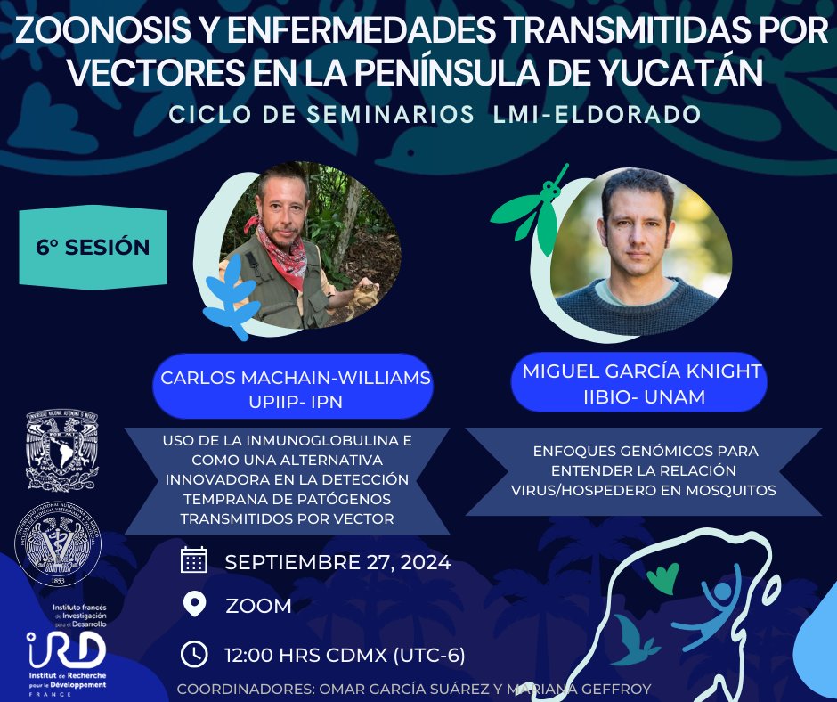 Eldorado_Intl's tweet photo. ¡Regresamos con los seminarios sobre Zoonosis y Enfermedades Transmitidas por Vectores en la Península de Yucatán el viernes 27 de septiembre a la 12pm!  Como invitados tenemos a Carlos Machain-Williams y a @MiguelGarKni! Los esperamos en: https://t.co/kDOGpNRQcI https://t.co/WtodkUVKnK