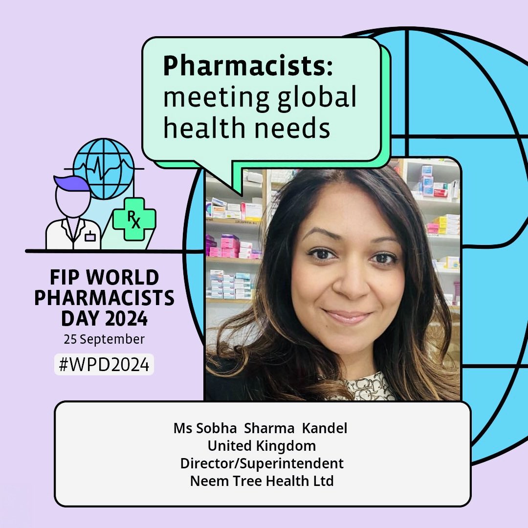 Sobha Sharma Kandel (@sobha_sharma) on Twitter photo Happy #WorldPharmacistsDay #WPD2024 Proud to be a #Pharmacist & today celebrating the incredible contribution made by Pharmacists globally in all sectors of the profession. 👩🏻🔬🔬💉💊🏥🩺⚕️
<a href="/FIP_org/">FIP</a> <a href="/WHO/">World Health Organization (WHO)</a> <a href="/School_Pharmacy/">UCL School of Pharmacy</a> <a href="/KCL_Pharmacy/">King's College London Pharmacy 🌈</a> <a href="/Medway_Pharmacy/">Medway School of Pharmacy</a>
#globalhealth #pharmacy Happy #WorldPharmacistsDay #WPD2024 Proud to be a #Pharmacist & today celebrating the incredible contribution made by Pharmacists globally in all sectors of the profession. 👩🏻🔬🔬💉💊🏥🩺⚕️
<a href="/FIP_org/">FIP</a> <a href="/WHO/">World Health Organization (WHO)</a> <a href="/School_Pharmacy/">UCL School of Pharmacy</a> <a href="/KCL_Pharmacy/">King's College London Pharmacy 🌈</a> <a href="/Medway_Pharmacy/">Medway School of Pharmacy</a>
#globalhealth #pharmacy