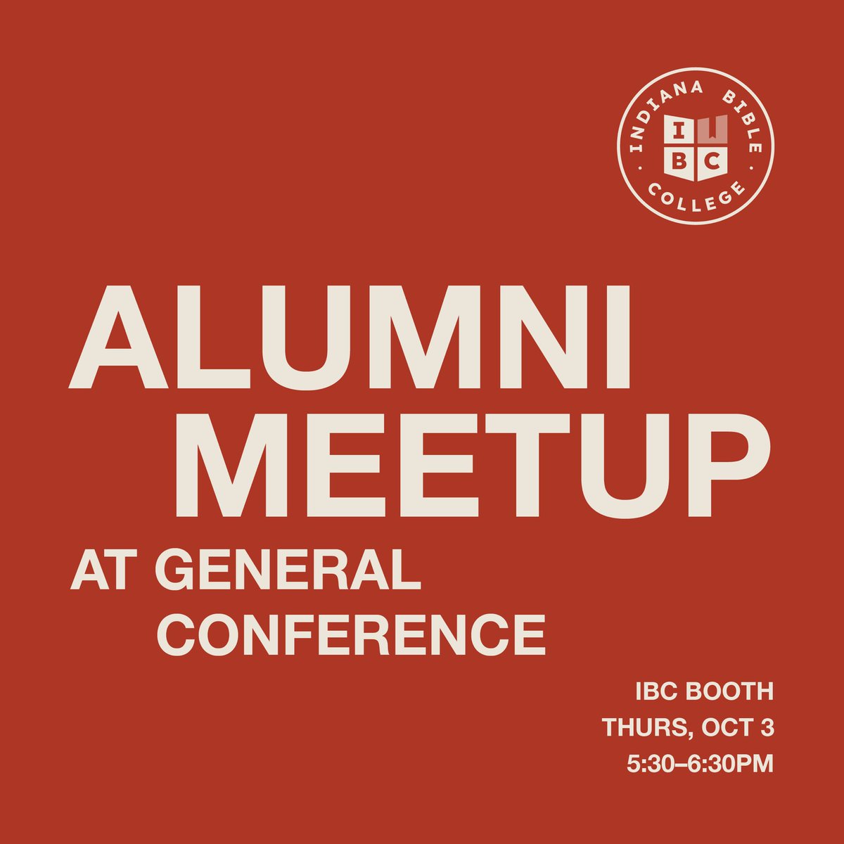 📣 Calling all IBC alumni! Join us at the IBC booth from 5:30-6:30pm on Thursday evening of General Conference for our annual IBC Alumni Meetup! It’s going to be an amazing time connecting with staff, students &amp; alumni. We can’t wait to see you there! 👋🏽
