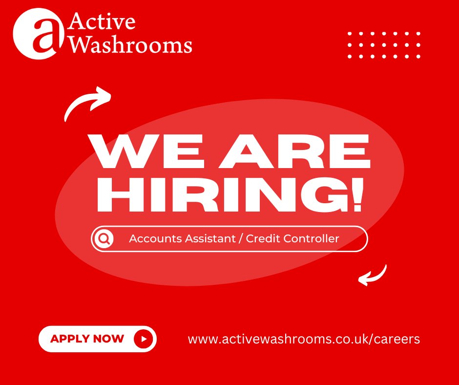 ActiveWashrooms's tweet photo. We are looking for an additional accounts assistant / credit controller to join our busy accounts department. https://t.co/TiDArK3hEn #wearehiring #careers #jobs #vacancies #growingourbusiness #accountsassistant #creditcontroller #accounts #leadingtheway #activewashrooms https://t.co/1U7aaeRfeA