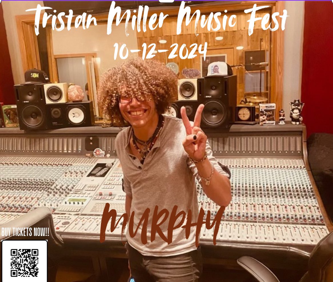 Share! 🌹
TMF Presenting MURPHY performing at the 2024 Tristan Miller Music Fest!
Click on the QR Code to buy your tickets NOW!