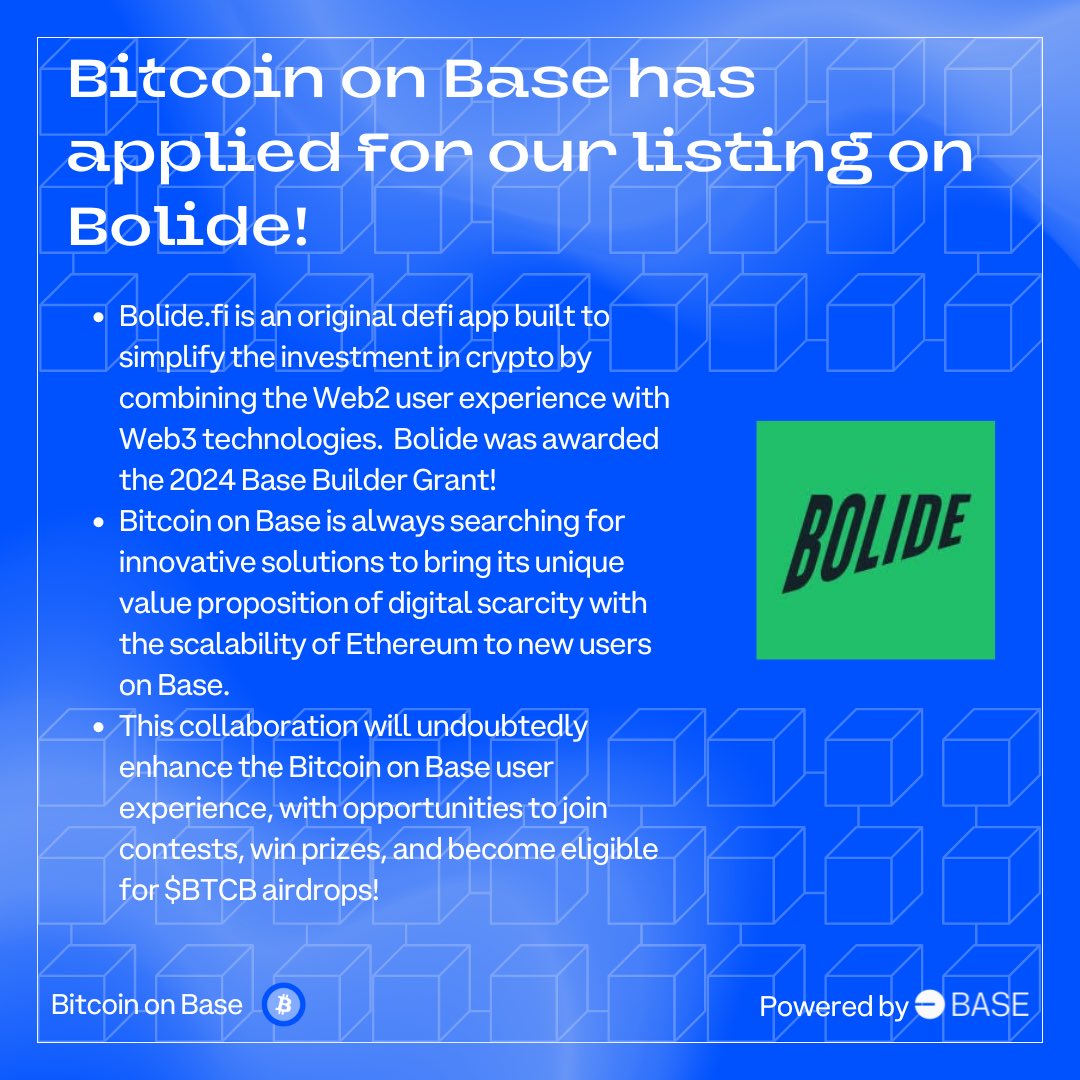 Bitcoin on Base x @Bolide_app ✅ 

$BTCB 

btconbase.org/latest-news/