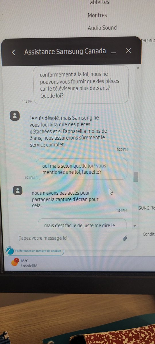 cla258's tweet photo. Pensez deux fois avant d'acheter un produit @SamsungCanada @Samsung je vous montre comment cette compagnie est en train de nous niaiser depuis plus de deux semaines, suivez le fil : 
1. Il prétend inventer des lois pour contourner la vrai loi du prot. du consom-garantie legale https://t.co/AJNXUkLD7V