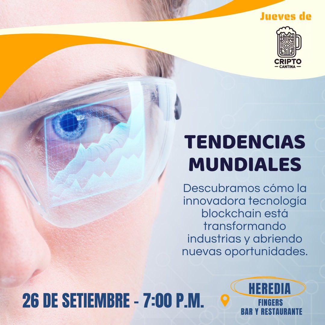 AsoBlockchainCR's tweet photo. 🚆Nos vamos para Heredia con la #CriptoCantina 🍻donde hablaremos de las tendencias mundiales en el uso de tecnología blockchain.
🪢 Descubrí cómo se están transformando industrias en este espacio de networking con la comunidad.
↗️ Regístrate aquí: https://t.co/vLowU7dXCo https://t.co/pgSOMTb1Em