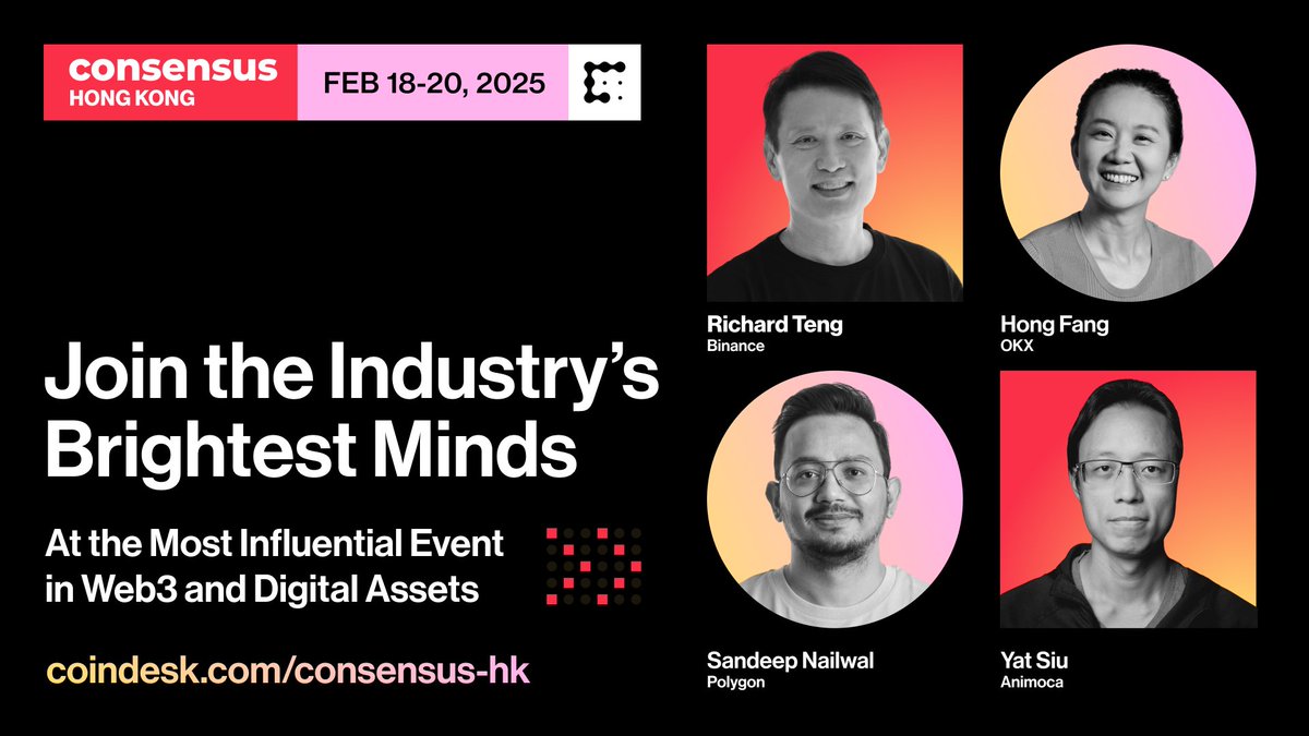 🌟 Discover the future of Web3 at #ConsensusHK! 

40+ speakers have just been announced, including leaders from @Binance, @OKX, <a href="/animocabrands/">Animoca Brands</a>, <a href="/0xPolygon/">Polygon</a> and more. 

More are being added daily — get your tickets now! 

Explore all our speakers: consensus-hongkong2025.coindesk.com/speakers/?term…